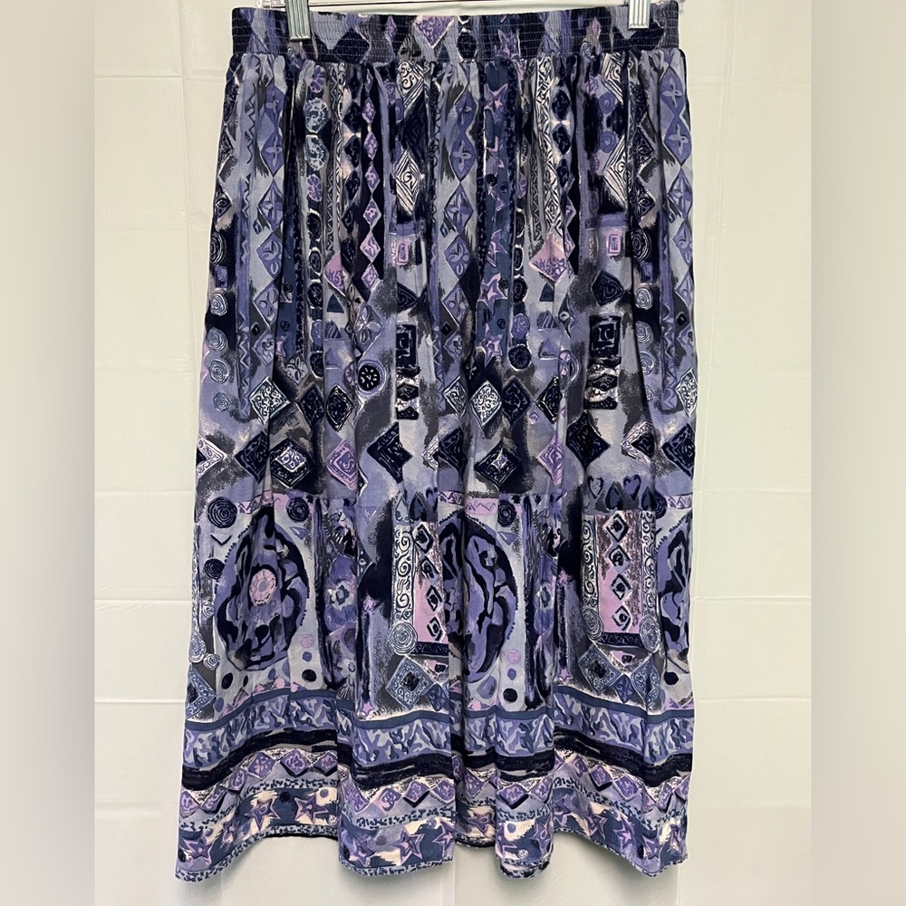 Vintage 80s Beachy Coastal Skirt Seashells Periwinkle Lilac Blue Women’s Sz 18